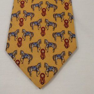 NWT! Vintage Brooks Brothers 100% Silk Tie Yellow w/Horse and Award Ribbon Motif